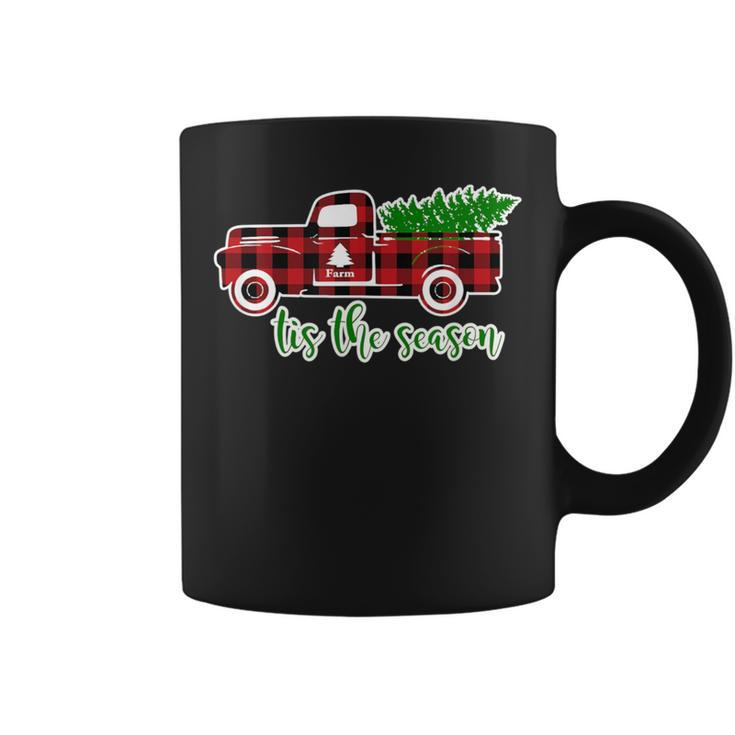 Christmas Tis The Season Plaid Vintage Truck Coffee Mug