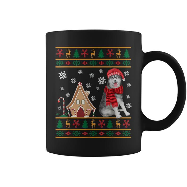 Christmas Ugly Sweater Siberian Husky Santa Hat Reindeers Coffee Mug