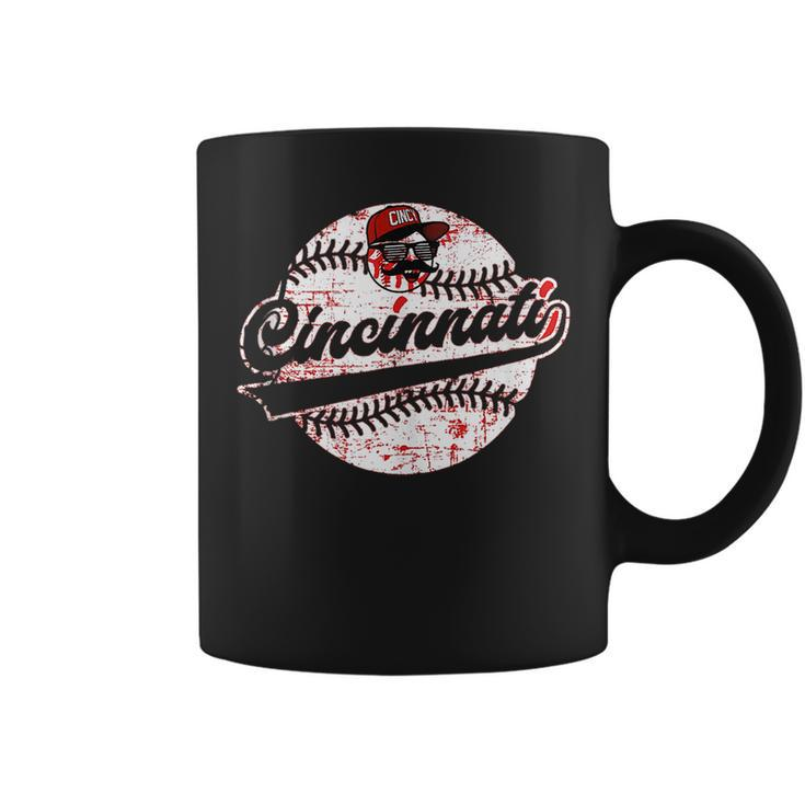 Cincinnati Baseball Heart Distressed Vintage Baseball Fans  Coffee Mug