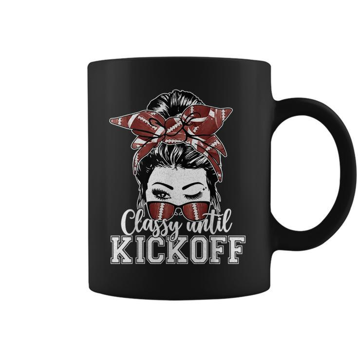Classy Until Kickoff American Football Messy Bun Girl Coffee Mug