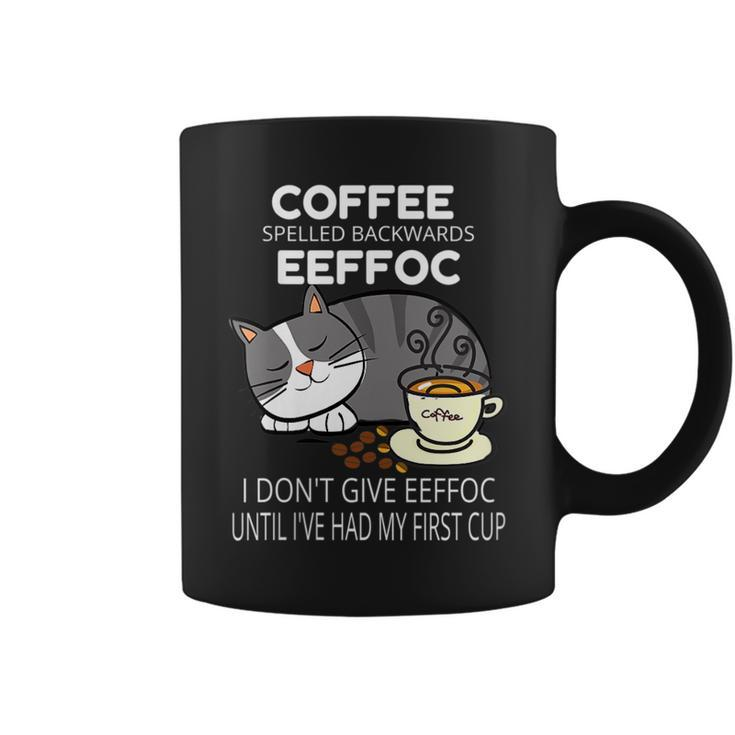 Coffee Backwards Eeffoc Funny Cat And Coffee Humor Gift For Womens Coffee Mug