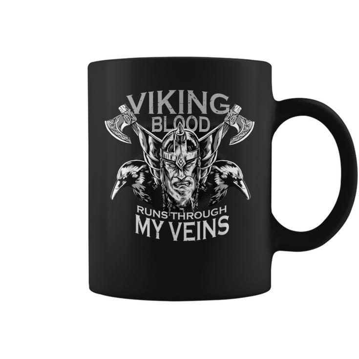 Cool Viking Text Viking Blood Runs Through My Veins Coffee Mug