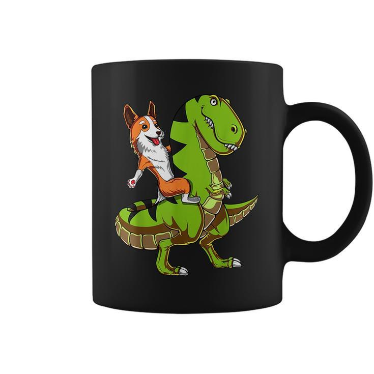 Corgi Dog Riding T-Rex Dinosaur Funny  Coffee Mug