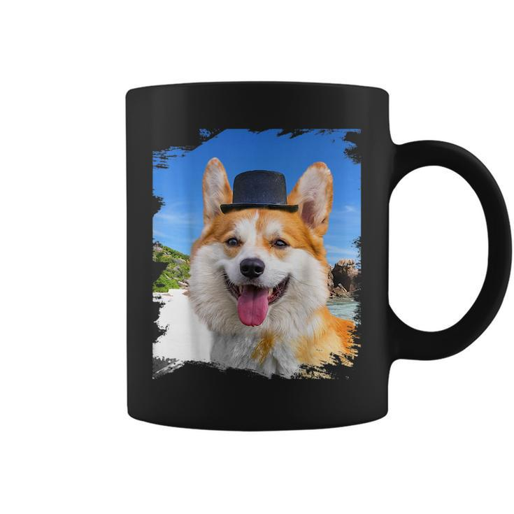 Corgi Face Dog Dogs Wearing Hat At Beach Funny Cute  Coffee Mug