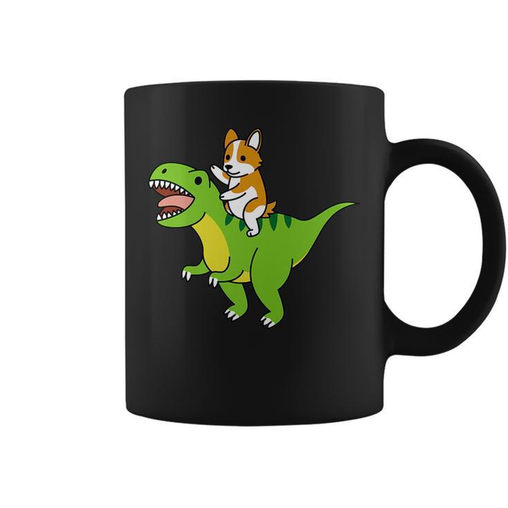 Corgi Riding T-Rex Dinosaur Dog   Coffee Mug
