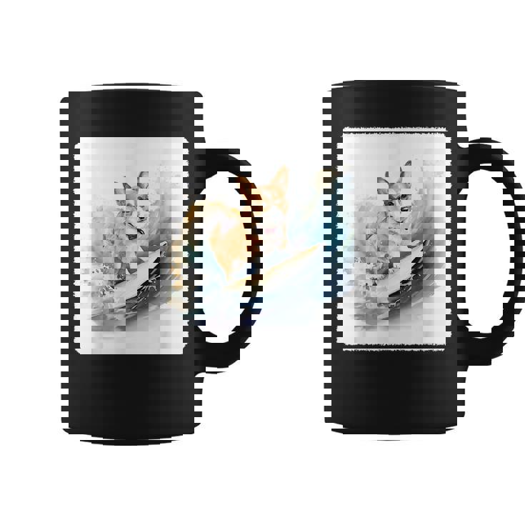 Corgi Surfing Wave Dog Surfing Corgi At The Beach Coffee Mug