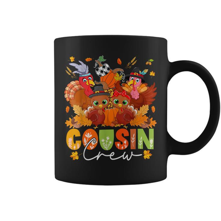 Cousin Crew Thanksgiving Three Cute Turkeys Fall Pumpkins Coffee Mug