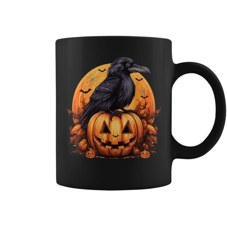 Crow Bird On Pumpkin Crow And Jack O Lantern Halloween Party Coffee Mug