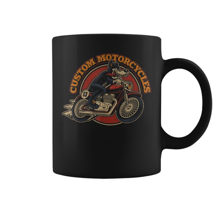 Custom Motorcycles Retro Biker Lowbrow Wolf Rockabilly 50S Coffee Mug