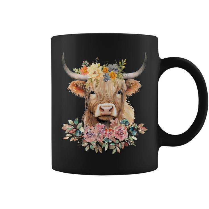 Cute Baby Highland Cow With Flowers Calf Animal Christmas Coffee Mug