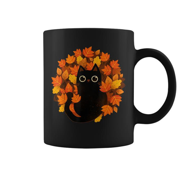 Cute Black Cat Autumn Leaves Season Thanksgiving Cat Lover Coffee Mug