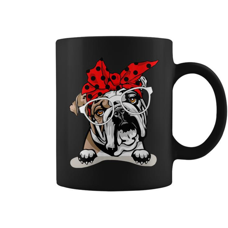 Cute English Bulldog Xmas Red Plaid Headband And Glasses Coffee Mug