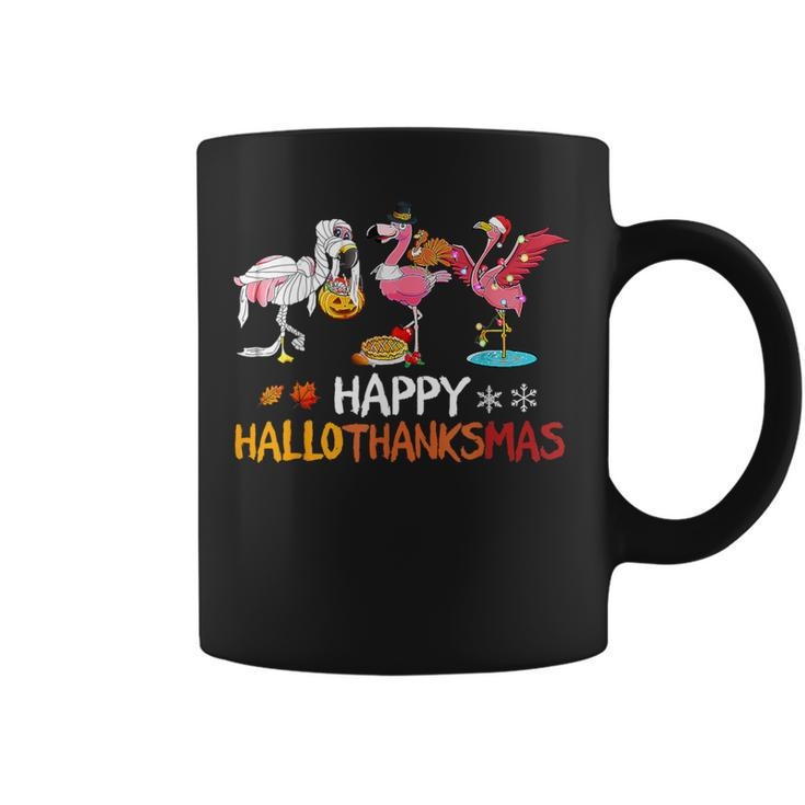 Cute Flamingo Hallothanksmas Happy Halloween Thanksgiving Coffee Mug