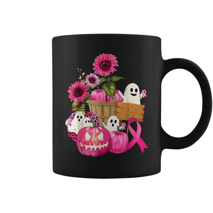 Cute Ghosts And Pink Ribbon Pumpkins Breast Cancer Awareness Coffee Mug
