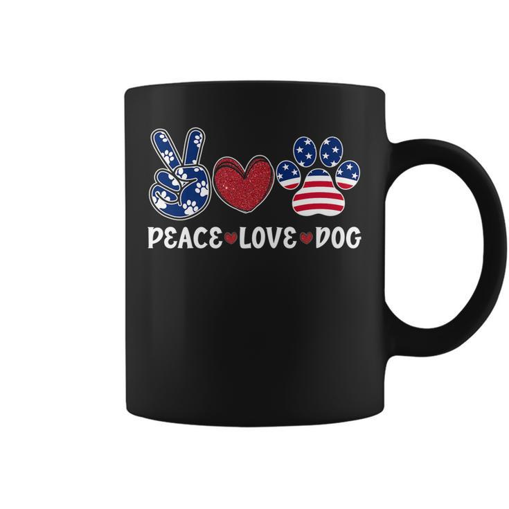 Cute Peace Love Dog Paw Usa Flag Patriotic Happy 4Th Of July Coffee Mug