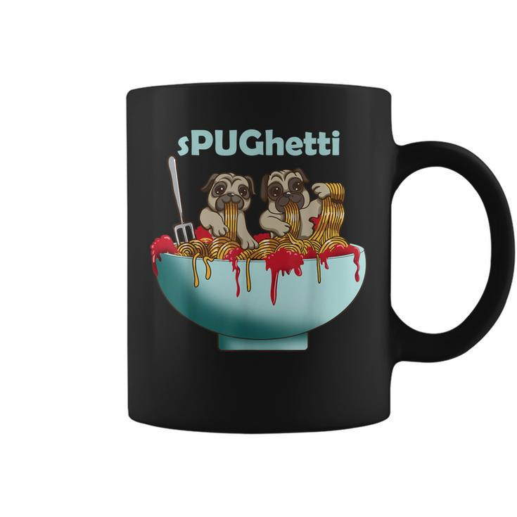 Cute Pugs Dogs In Spaghetti Noodles Eating Pasta Pets Coffee Mug