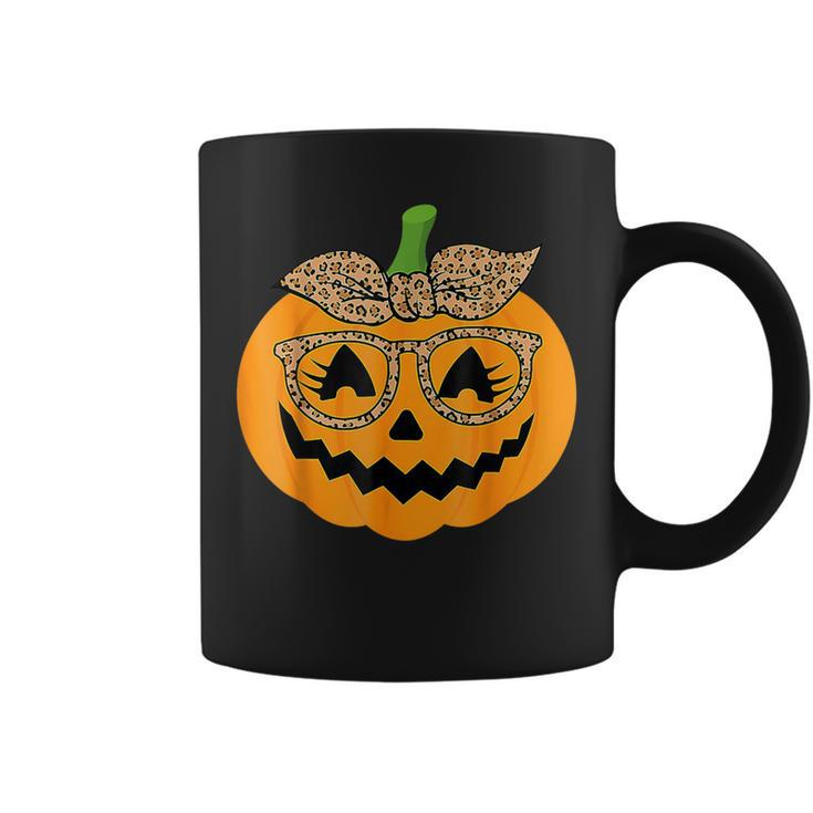 Cute Pumpkin Leopard Glasses And Bandana Halloween Costume Coffee Mug