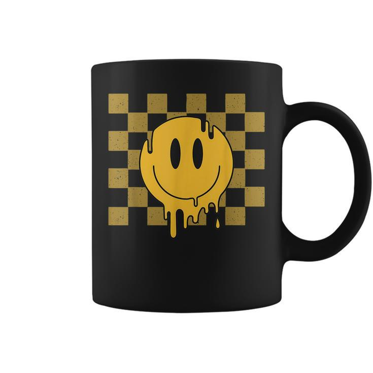 Cute Retro Happy Face Checkered Pattern Yellow Melting Face  Coffee Mug