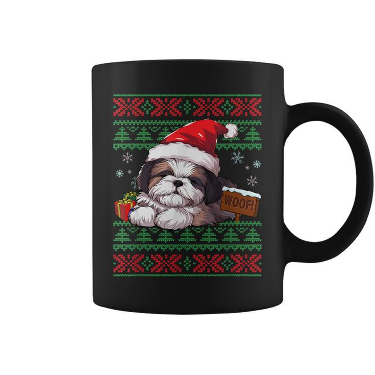 Cute Shih Tzu Dog Lover Santa Hat Ugly Christmas Sweater Coffee Mug