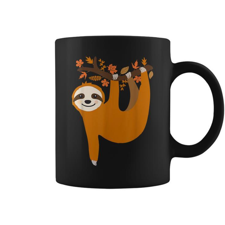 Cute Sloth Fall Leaves Thanksgiving For Girls Autumn Coffee Mug