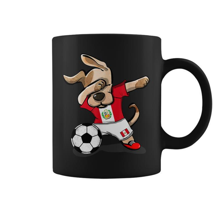 Dabbing Dog Peru Soccer Fans Jersey Peruvian Flag Football Coffee Mug