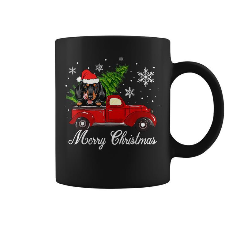 Dachshund Dog Riding Red Truck Christmas Decorations Pajama Coffee Mug