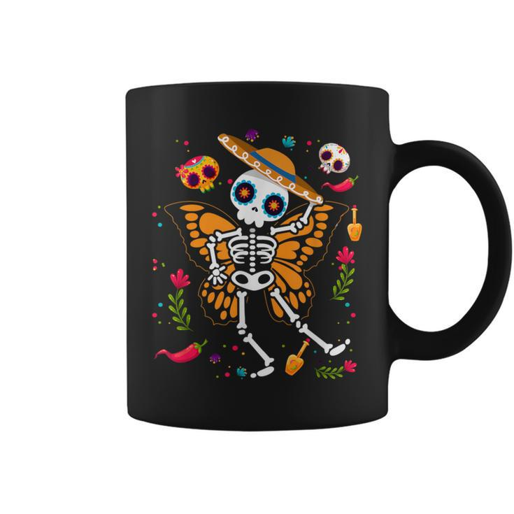 Day Of The Dead Sugar Skull Skeleton Monarch Butterfly Coffee Mug