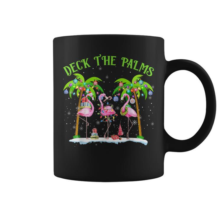 Deck The Palms Flamingo Tropical Christmas Lights Palm Tree Coffee Mug