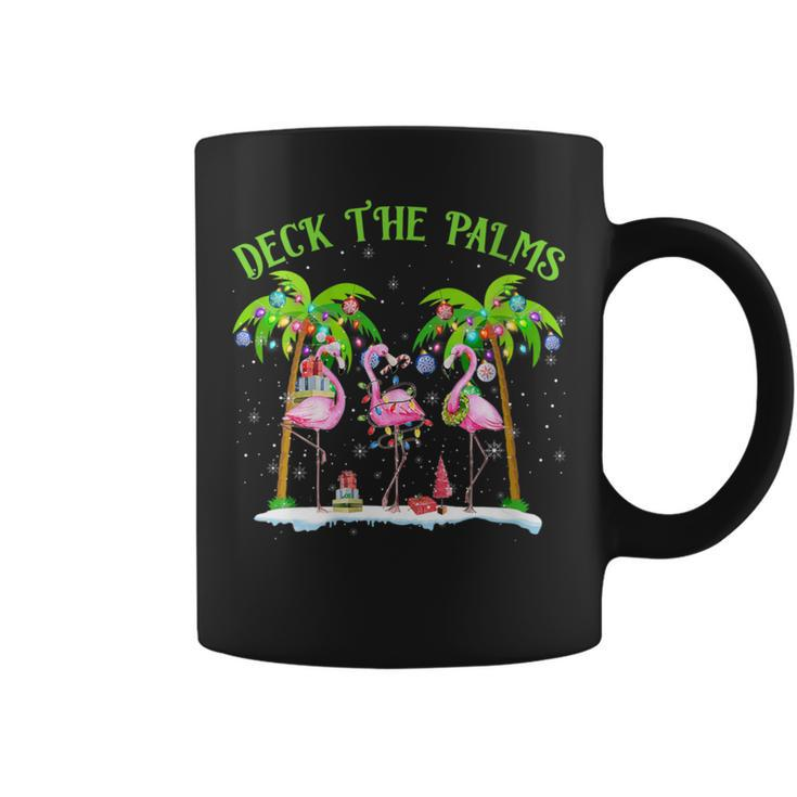 Deck The Palms Flamingo Tropical Christmas Lights Palm Tree Coffee Mug