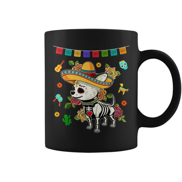 Dia De Los Muertos Day Of Dead Mexican Sugar Skull Chihuahua Coffee Mug