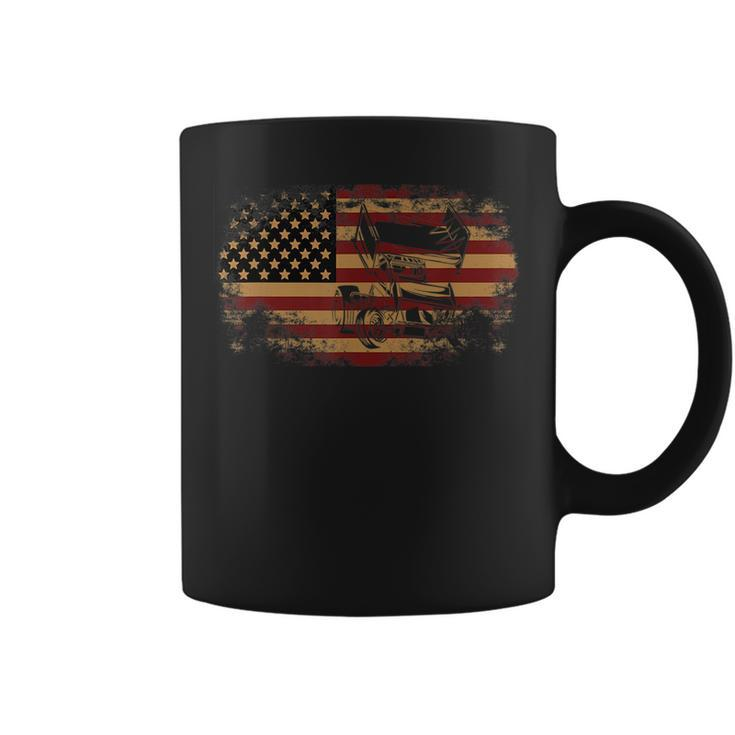 Dirt Track Racing Sprint Car Vintage Usa American Flag Racing Funny Gifts Coffee Mug