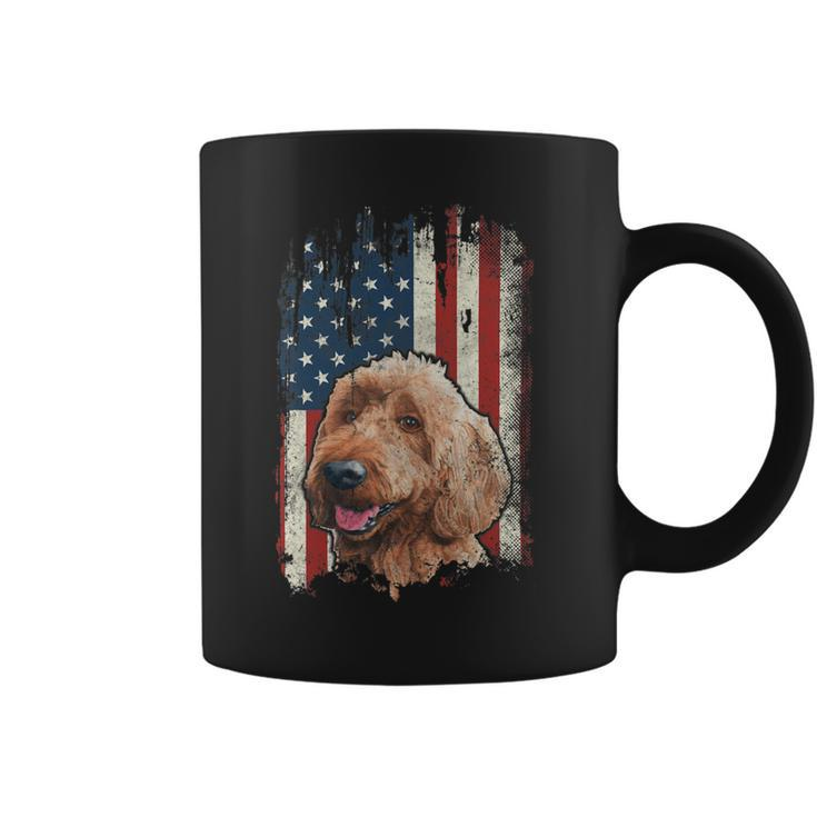 Distressed Goldendoodle American Flag Patriotic Dog Coffee Mug
