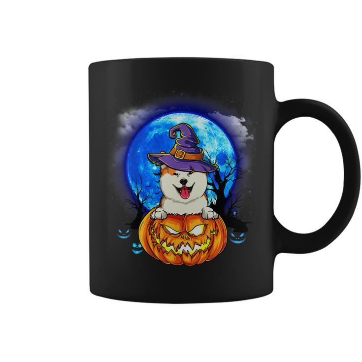 Dog Akita Witch Hat Pumpkin Scary Halloween Dog Lovers Coffee Mug
