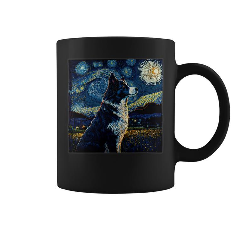 Dog Border Collie Surrealism Starry Night Border Collie Dog Coffee Mug