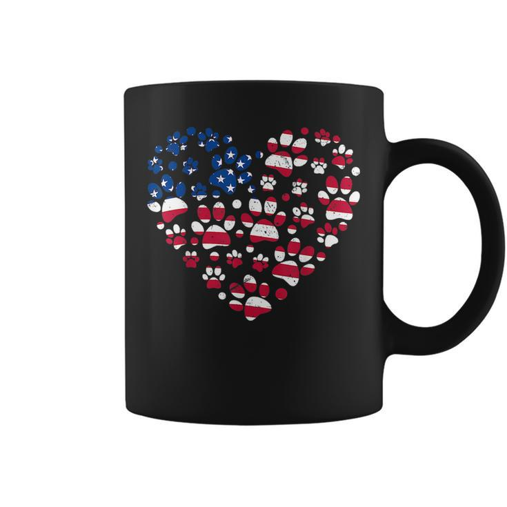 Dog Paw Prints Heart Us American Flag 4Th Of July Patriotic Coffee Mug