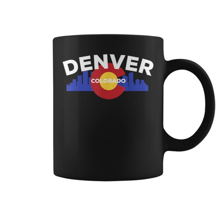 Downtown Denver Colorado Flag Skyline Coffee Mug