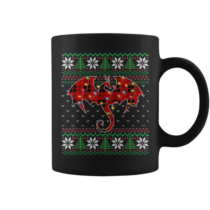 Dragon Red Plaid Ugly Sweater Christmas Lights Dragon Lover Coffee Mug
