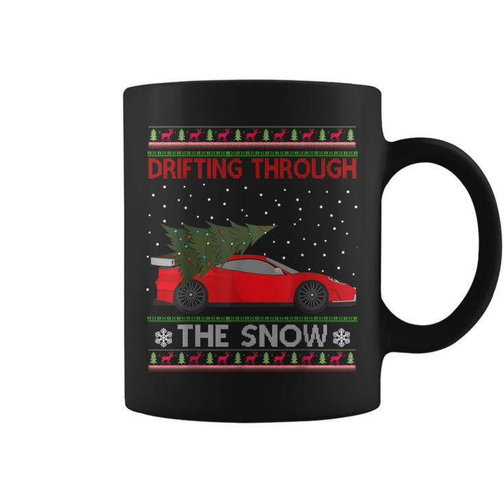 Drifting Through The Snow Ugly Christmas Sweater Tree Car Coffee Mug