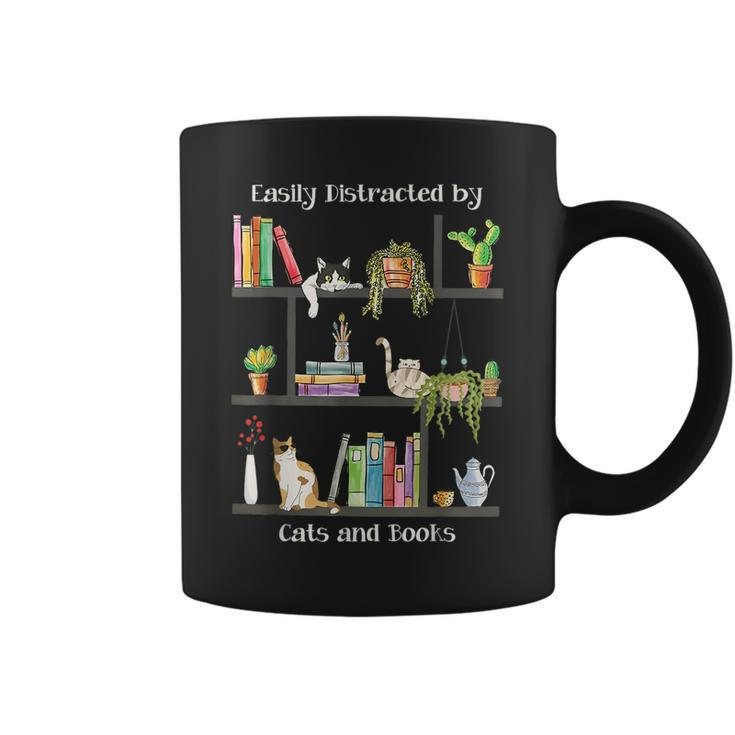 Easily Distracted By Cats And Books Cat Book Lovers Bookworm Coffee Mug