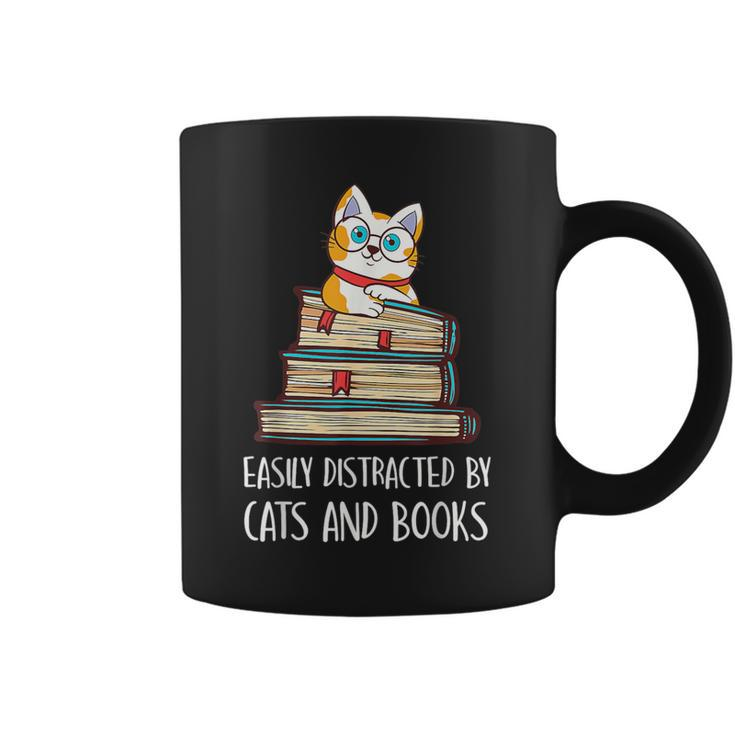 Easily Distracted By Cats And Books Cat & Book Lover Coffee Mug