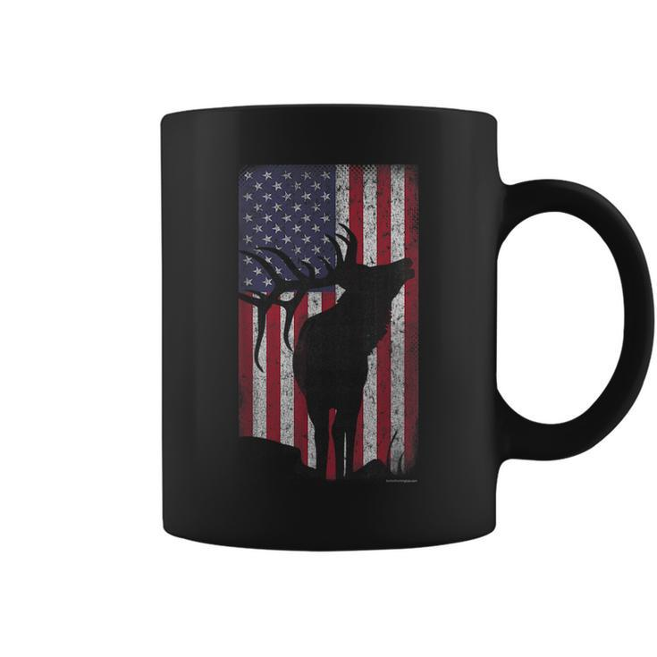 Elk Hunting Bugling Bull Us Flag - American Retro Coffee Mug