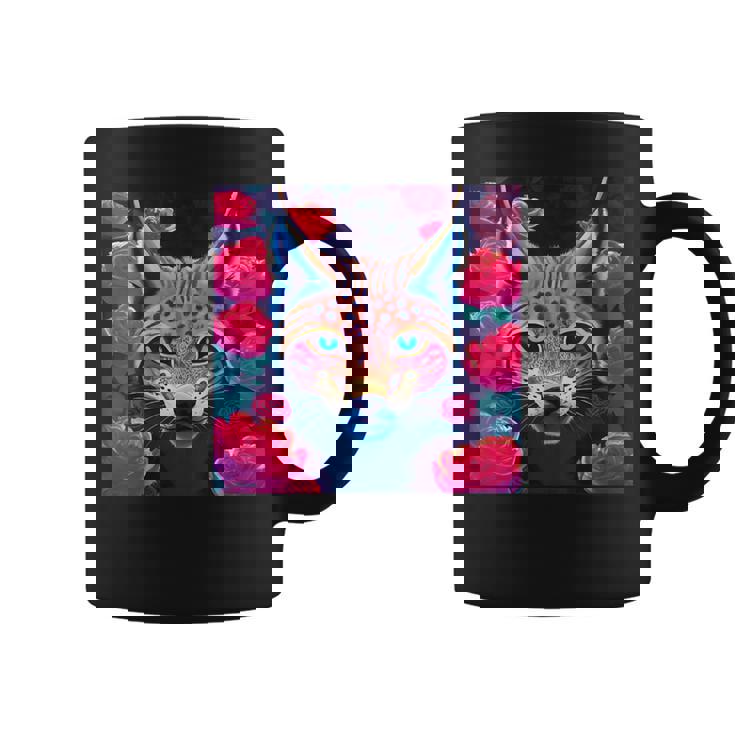 Eurasian Lynx Animal Roses Flower Pattern Graphic Coffee Mug