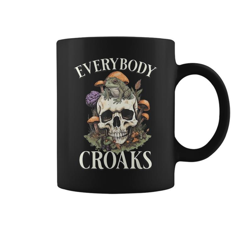 Everybody Croaks Funny Cottacore Frog Mushroom Skull Witch Gifts For Frog Lovers Funny Gifts Coffee Mug
