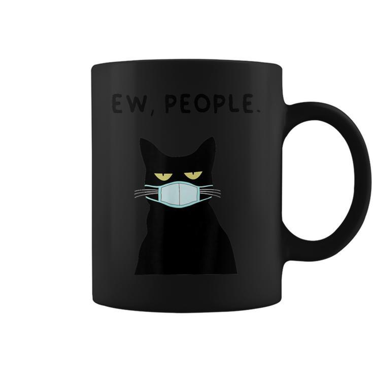 Eww People I Hate People Black Cat Mask Quarantine Coffee Mug