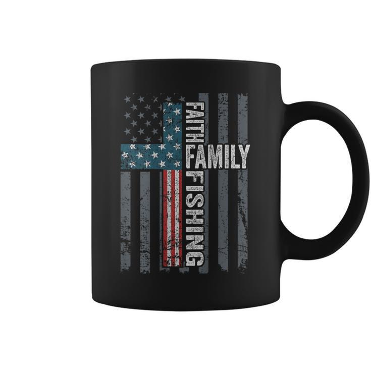 Faith Family Fishing Usa Christian Cross Flag On Back Coffee Mug