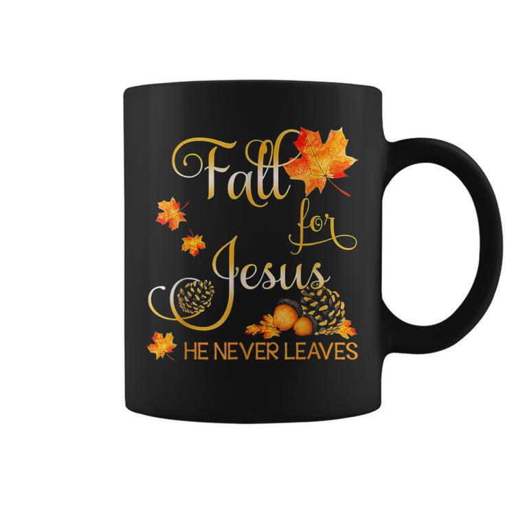 Fall For Jesus He Never Leaves Autumn Christian Prayers Coffee Mug