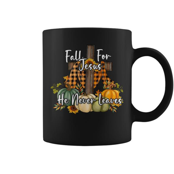 Fall For Jesus He Never Leaves Pumpkin Autumn Thanksgiving Coffee Mug