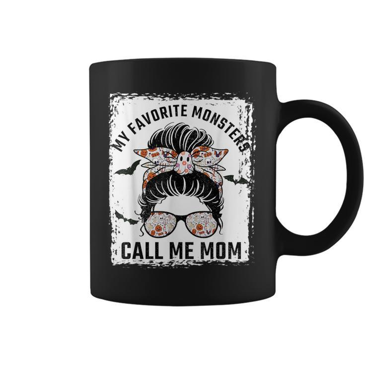 My Favorite Monsters Call Me Mom Messy Bun Mom Halloween Coffee Mug