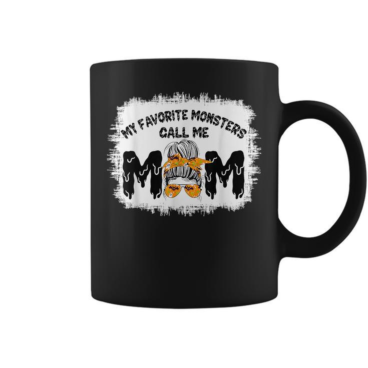 My Favorite Monsters Call Me Mom Messy Bun Happy Halloween Coffee Mug