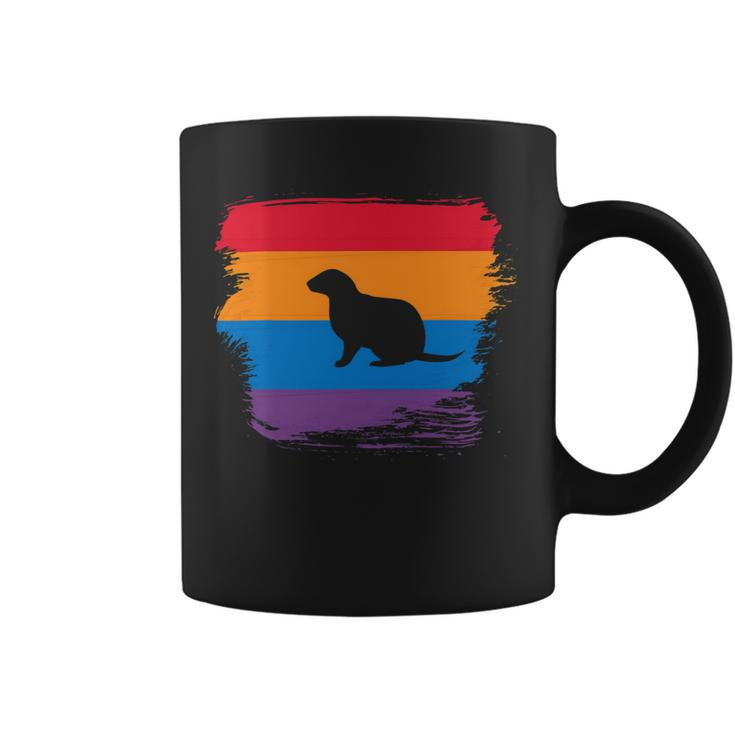 Ferret Shadow Silhouette With Colorful Flag Coffee Mug